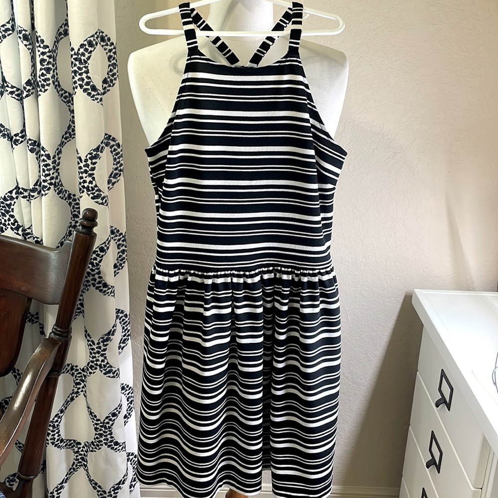 Aqua black/white striped dress Sz M